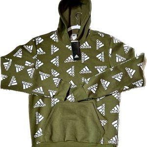 NWT ADIDAS Men's  Essentials Logo Hoodie Pullover Sweatshirt Green Olive Small